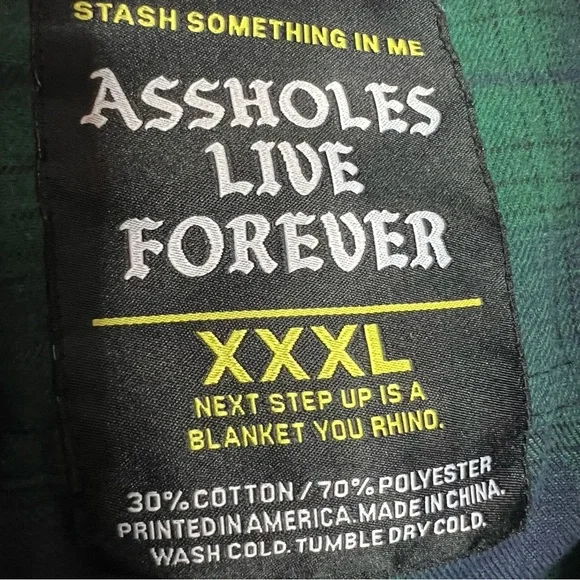 A**Holes Live Forever Green Blue Plaid Long Sleeve Mens Embroidered Shirt XXXL - Picture 4 of 10